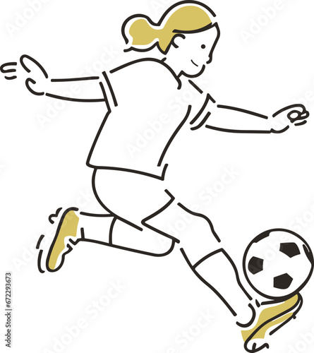 サッカーをする少女のイラスト