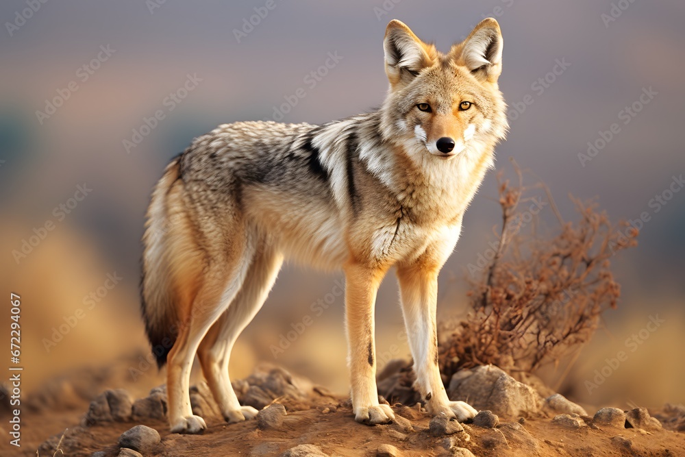 Obraz premium Arid Wilderness Wonders: Inspiring Photographs of a Coyote Thriving in its Habitat