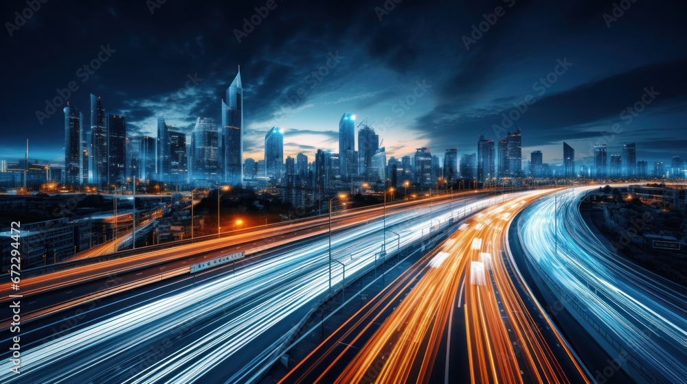 traffic on highway at nigh drone view traffic on highway at nigh drone view