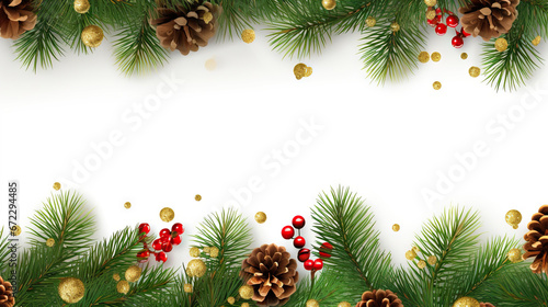  a christmas background with pine cones and ornaments on a white background. generative ai