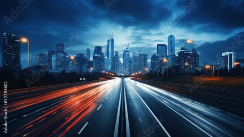 traffic on highway at nigh drone view