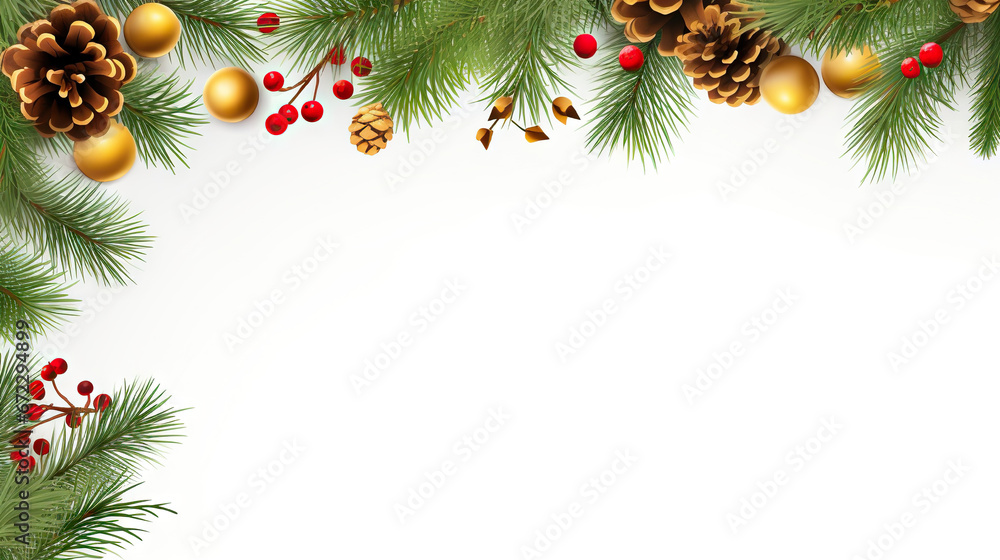 a white background with pine cones, berries, and pine cones. generative ai a white background with pine cones, berries, and pine cones. generative ai
