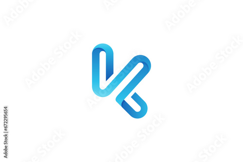 Initial letter K logo with monogram design style in blue gradient color photo