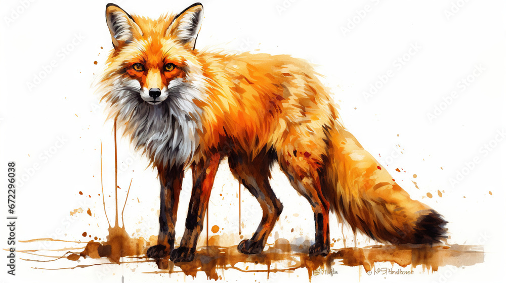 a painting of a red fox standing in the grass with its eyes closed. generative ai a painting of a red fox standing in the grass with its eyes closed. generative ai
