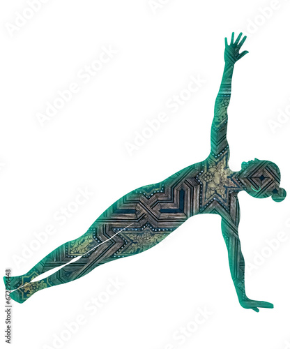Yoga postures with luminescent effect print.
This image is part of a set of 50 yoga poses perfect for creating beautiful designs, for your website, social networks, products, etc.