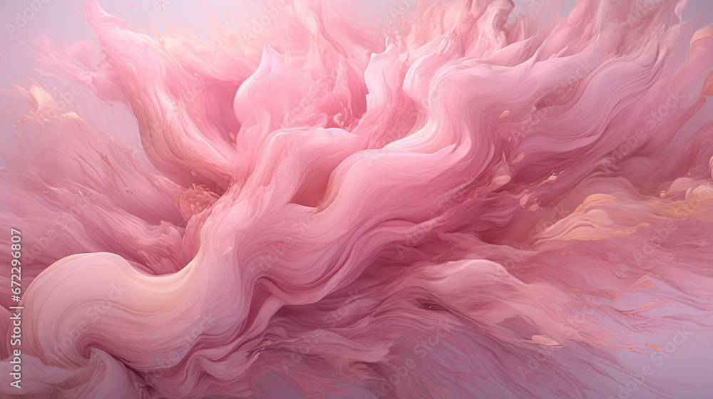  an abstract painting of pink and white waves on a blue background.  generative ai