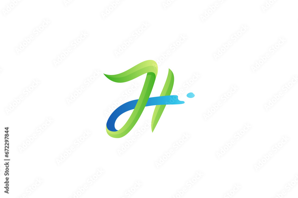 H uppercase monogram logo with water splash effect in natural gradient colors H uppercase monogram logo with water splash effect in natural gradient colors