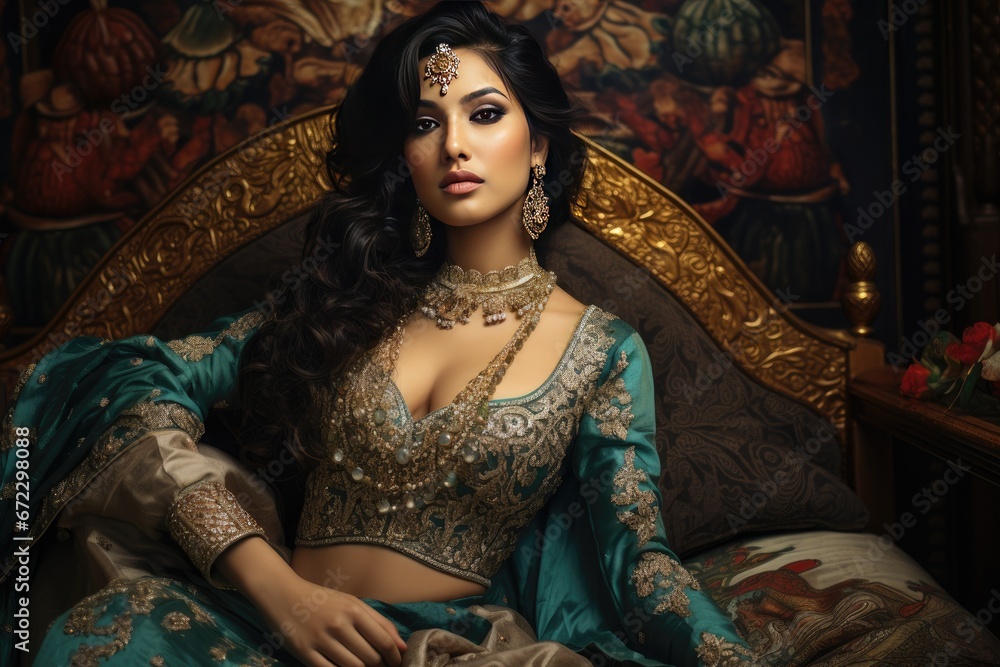 Gorgeous brunette arab woman in traditional boudoir style clothes