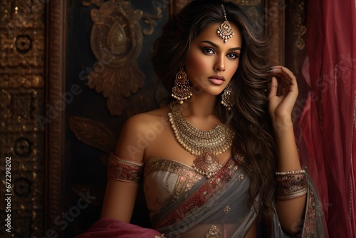 Gorgeous brunette arab woman in traditional boudoir style clothes