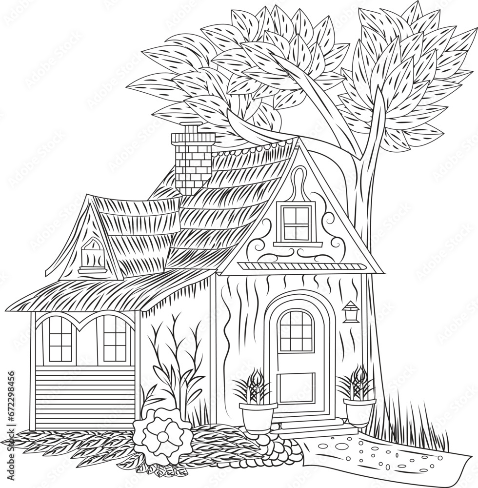 House Coloring Page for Adult