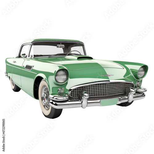 Green retro car on transparent background