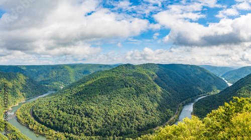 Panorama of the New River Gorge in the New River Gorge National Park in West Virginia, USA
