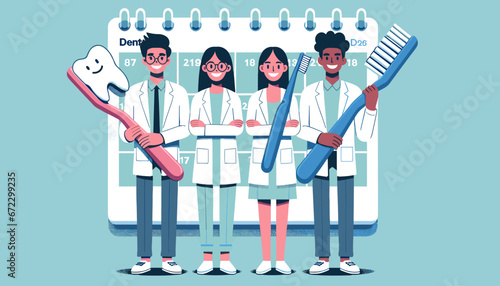 Three Diverse Dentists Celebrate with Oversized Toothbrushes