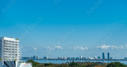 Stunning aerial view of a cityscape featuring a vibrant skyline of numerous modern buildings