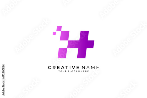Free Download Letter H initial logo with combination of technology icon in purple gradient color - GFXLoad
