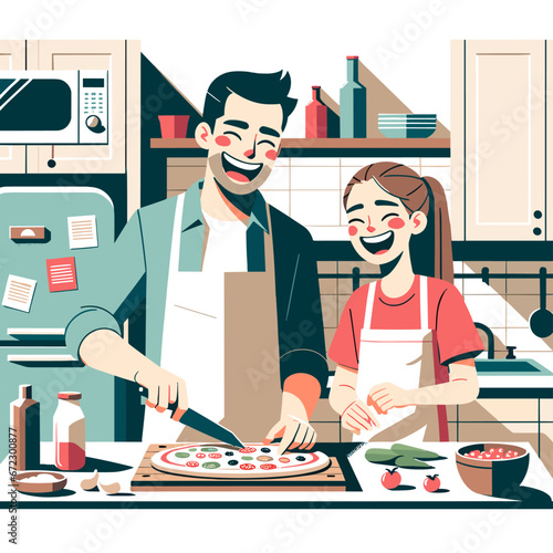 Father-Daughter Cooking Time Vector Design