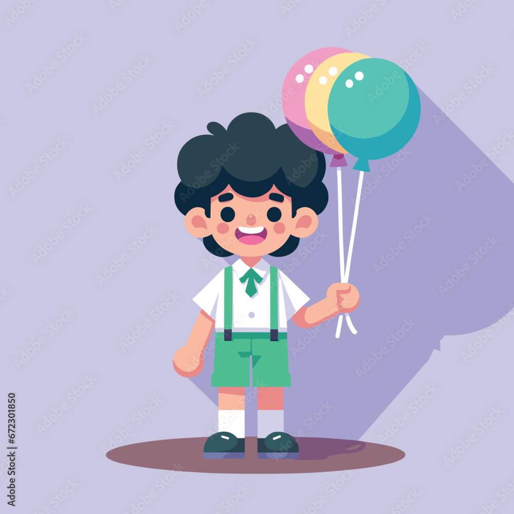 Jubilant Schoolboy with Three Balloons Vector Design Jubilant Schoolboy with Three Balloons Vector Design