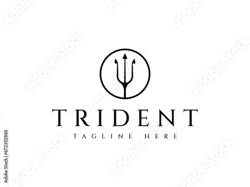 stylish trident Poseidon Zeus in circle logo design template