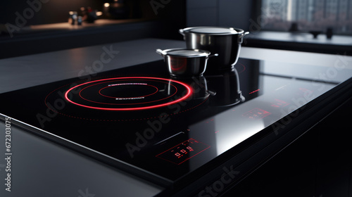 The kitchen shines with its new sleek induction cooktop. photo