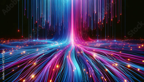  Digital vortex background. Abstract vibrant streams of light converging into a luminous nexus photo