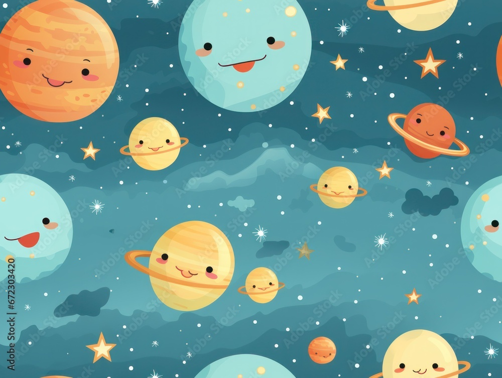 Cute Planet star seamless pattern template 