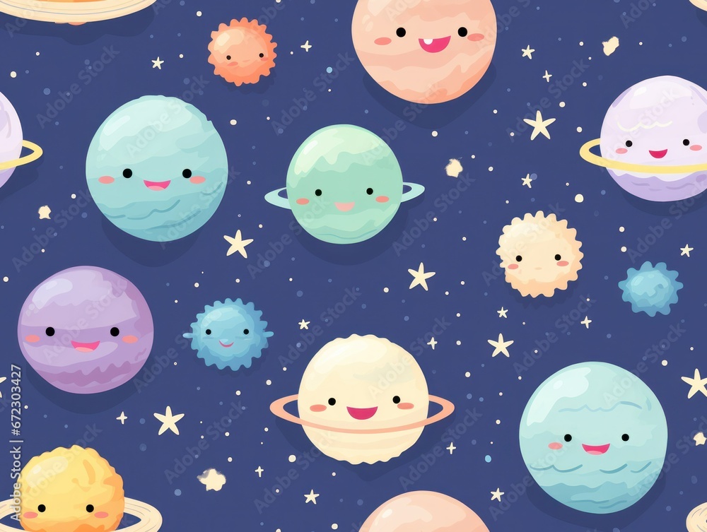 Cute Planet star seamless pattern template Cute Planet star seamless pattern template