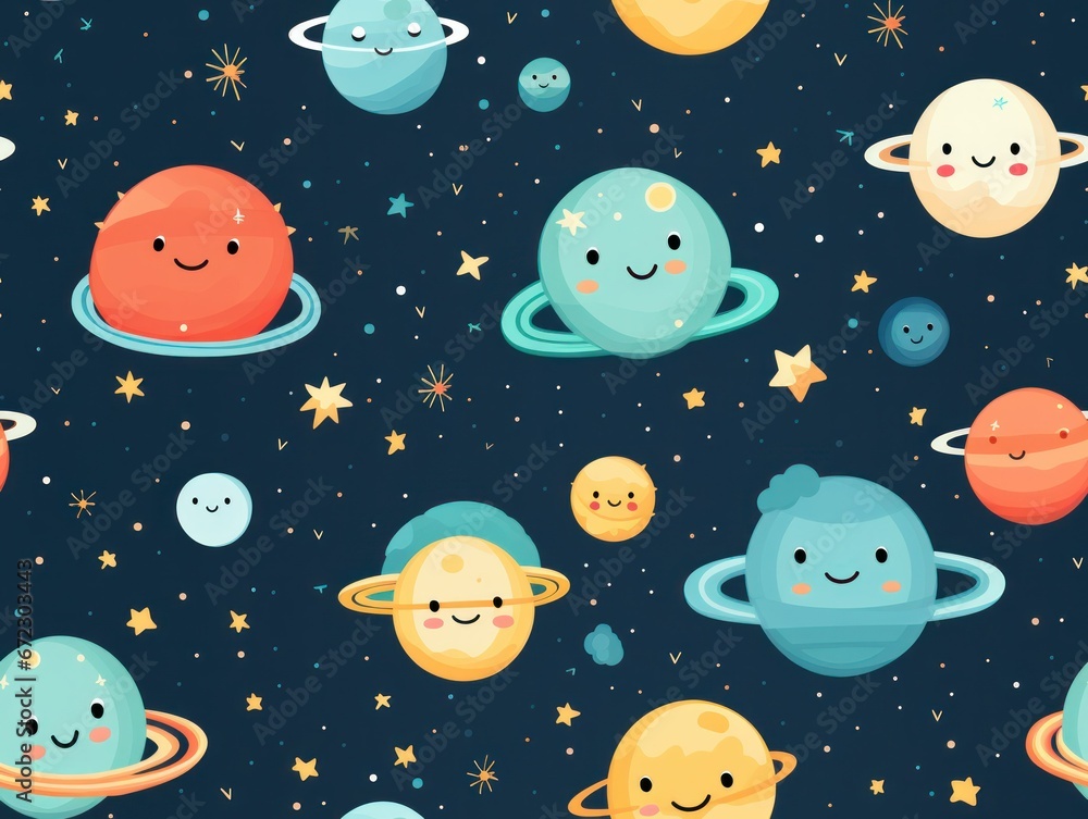 Cute Planet star seamless pattern template Cute Planet star seamless pattern template