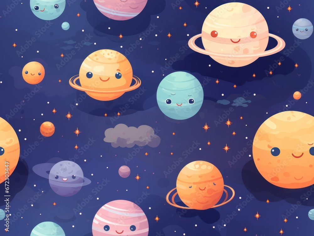 Cute Planet star seamless pattern template Cute Planet star seamless pattern template