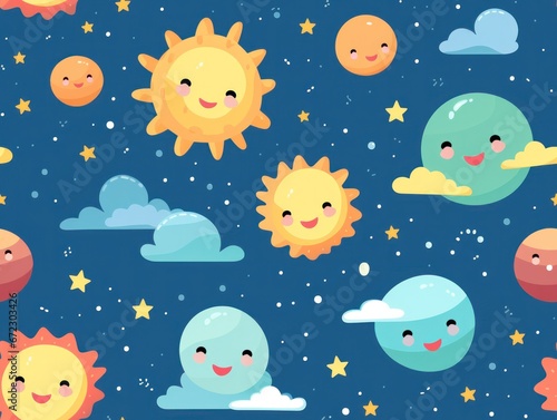 Cute Planet star seamless pattern template 