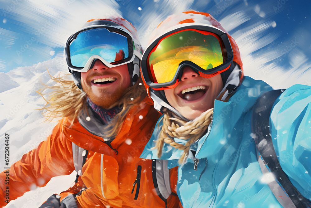 friends having fun, Ski vacation, Concept travel ski, Winter holidays, snowboarders smiling, cheerful friends on winter vacation, concept rest friends having fun, Ski vacation, Concept travel ski, Winter holidays, snowboarders smiling, cheerful friends on winter vacation, concept rest