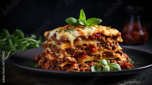 Traditional lasagna with rich Bolognese sauce.