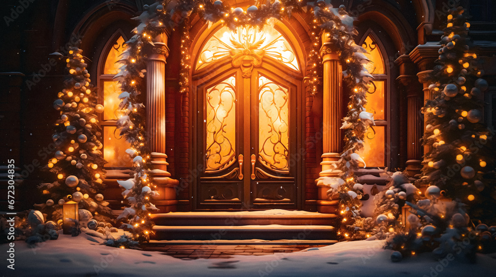 Decorated Christmas house entrance-Generative AI