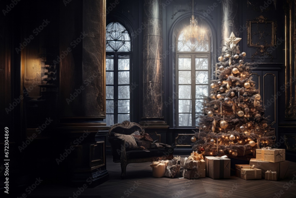 A cozy corner of the house adorned with a beautiful Christmas tree, spreading festive warmth and holiday spirit