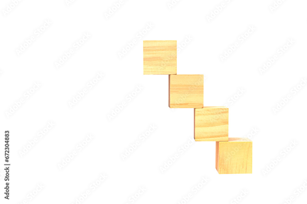 Place wooden blocks as a step, wooden geometric shapes cube for conceptual design. Business, Education, game. isolated on white background.PNG Place wooden blocks as a step, wooden geometric shapes cube for conceptual design. Business, Education, game. isolated on white background.PNG