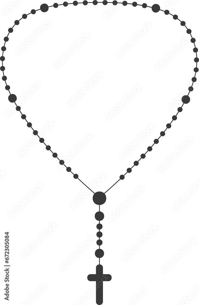 Rosary beads silhouette. Prayer jewelry for meditation. Catholic chaplet with a cross. Religion symbol. Vector illustration. Rosary beads silhouette. Prayer jewelry for meditation. Catholic chaplet with a cross. Religion symbol. Vector illustration.
