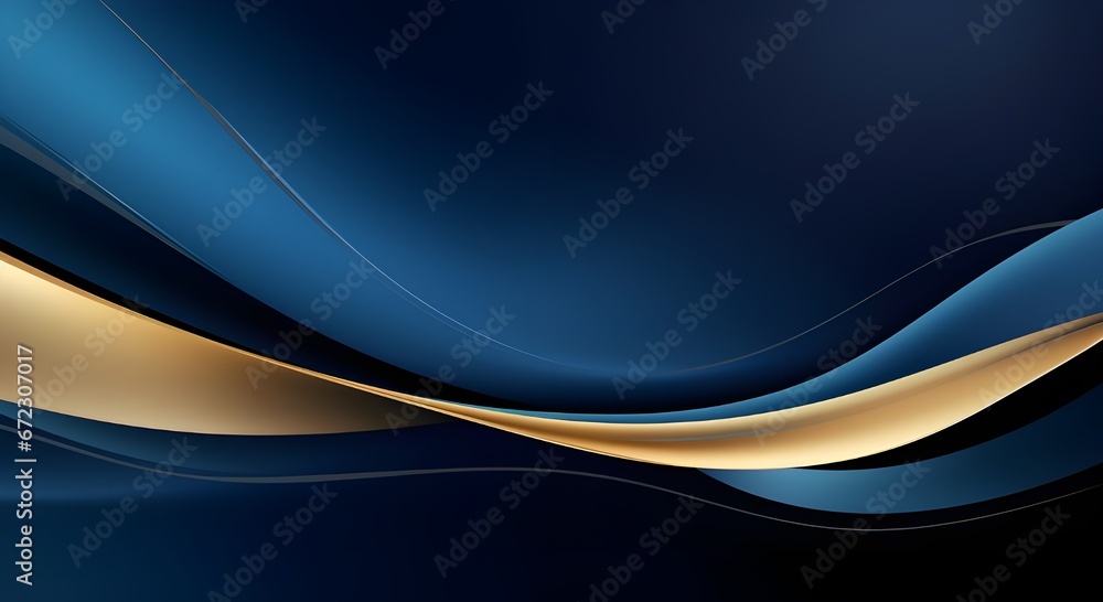 Abstract blue wave with golden strip line, luxury background  - obrazy, fototapety, plakaty 