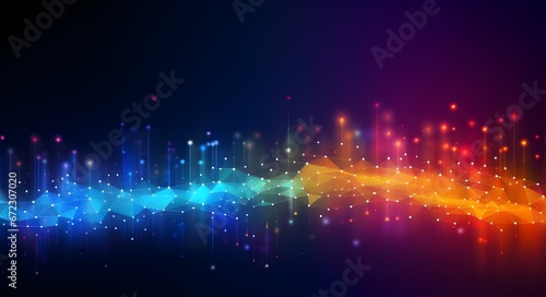 Abstract blue background. Cyber big data flow. Blockchain data fields. Network line connection and music wave