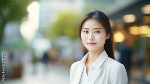 Confident asian businesswoman at city, Beautiful businesswoman for building background