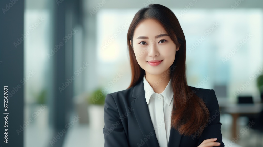 Smiling asian businesswoman at modern office Smiling asian businesswoman at modern office