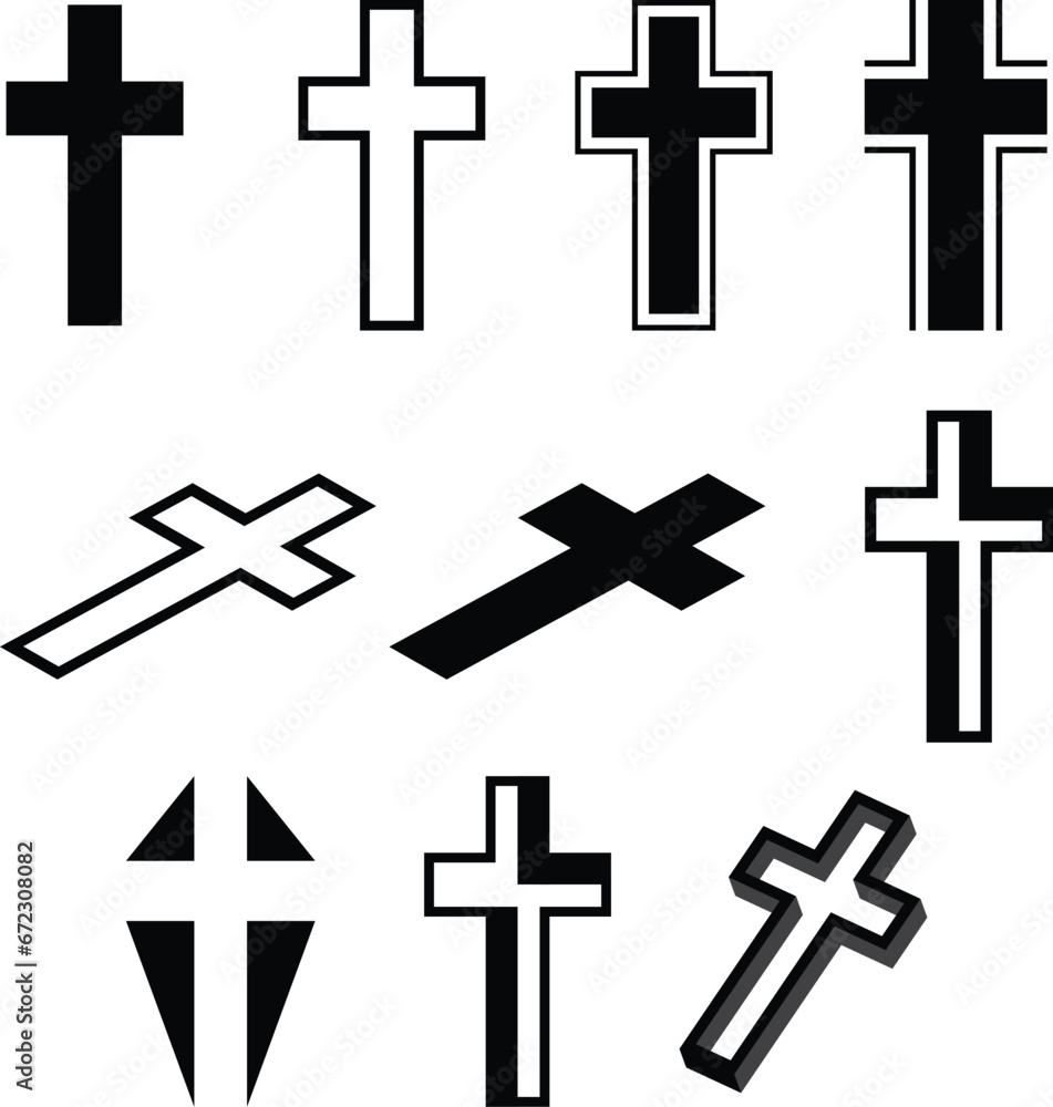 Obraz premium Set Cross Silhouettes Christian cross-flat sign design. Religious cross symbol