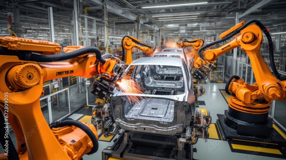 Industrial of automatic robot arm car assembly production, Robotic arm car manufacturing Industrial of automatic robot arm car assembly production, Robotic arm car manufacturing