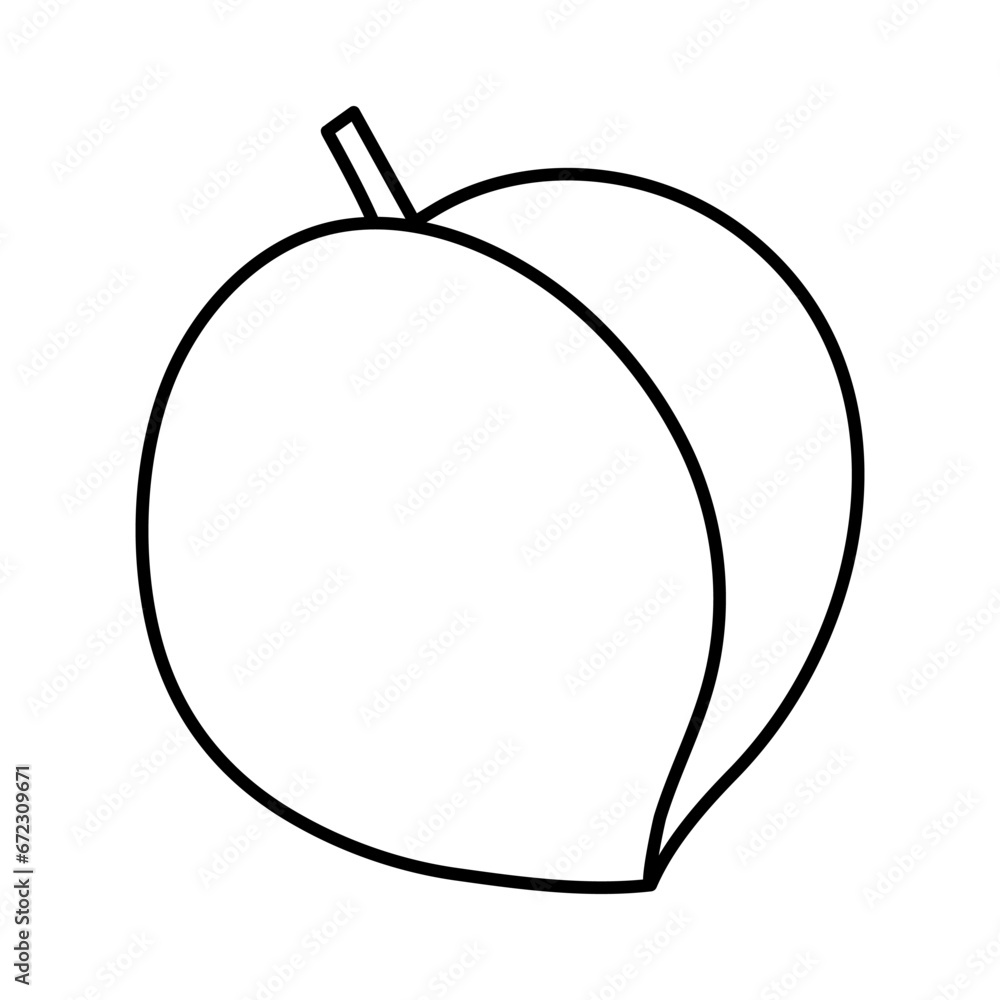 Peach fruit black outline contour isolated on white background, flat design vector illustration. Peach fruit black outline contour isolated on white background, flat design vector illustration.