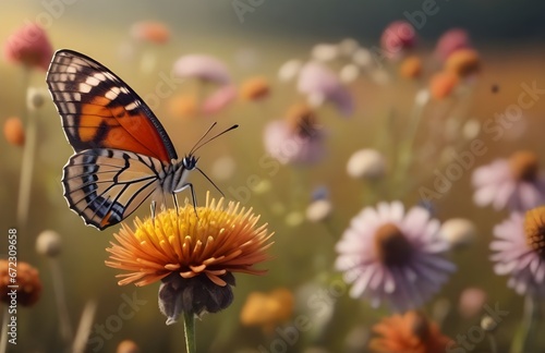 Photo closeup of a butterfly pollinating a flower. AI Generated © Digital Nexus