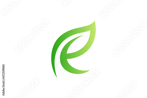 letter R and leaf green gradient color logo design