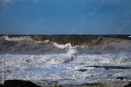Detail of rough seas and strong sea agitation, red alert status forecast.