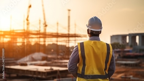 Construction engineer working at building construction site, civil engineer inspection work for structure