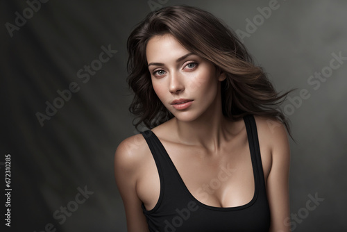 Wallpaper Mural Beautiful sexy brunette woman in a black bodysuit on a dark grunge background sits in a chair Torontodigital.ca