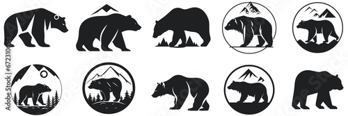 bear silhouette set logo vector animals illustration, Bear icon modern symbol, black icon, mascot, bear silhouette, logo style bear for graphic and web design photo