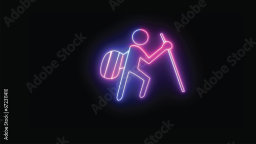 Neon icon of a man carrying luggage. Male bag and icons for ui and ux in a simple thin line vector.