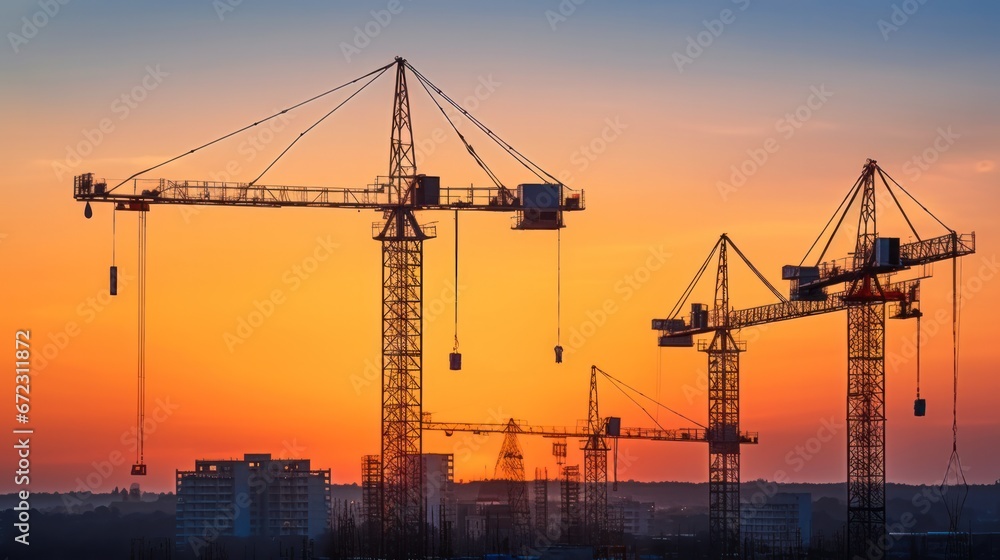 Construction site for Building and tower crane, scaffolding and structure